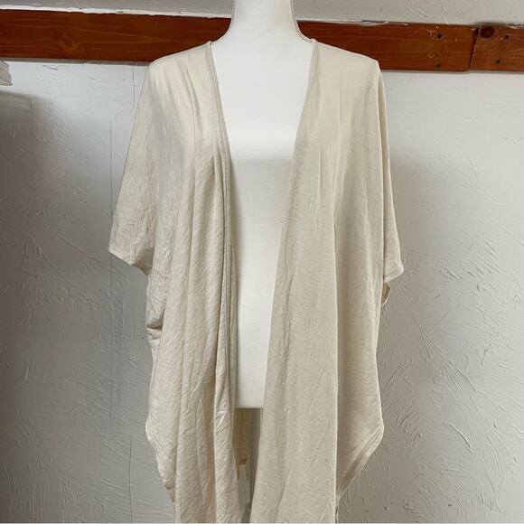 Blank Page White Draped Front Kimono Short Sleeve Cardigan Sweater Womens L - Picture 2 of 8